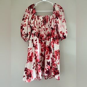 Abercrombie Emerson Ruched Puff Sleeve Red Floral Mini Dress - Size M